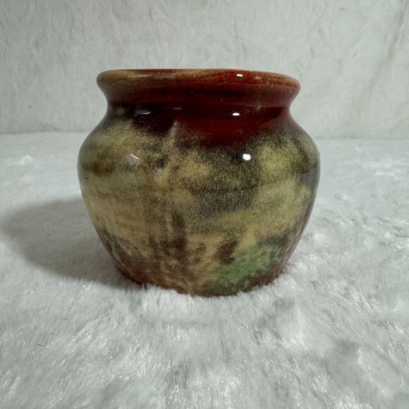 Vintage Handcrafted Ceramic Glazed Pottery Vase Red/Green/Brown 1961 signed REL - Picture 1 of 6